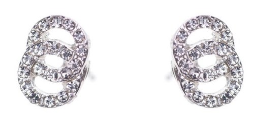 Earring silver col, two circles joined w crystals