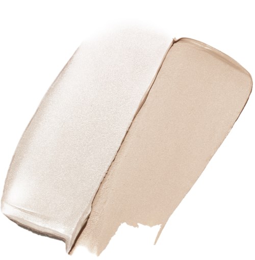 Två rektangulära makeupsvampar, en vit och en beige, med rundade kanter, placerade sida vid sida.