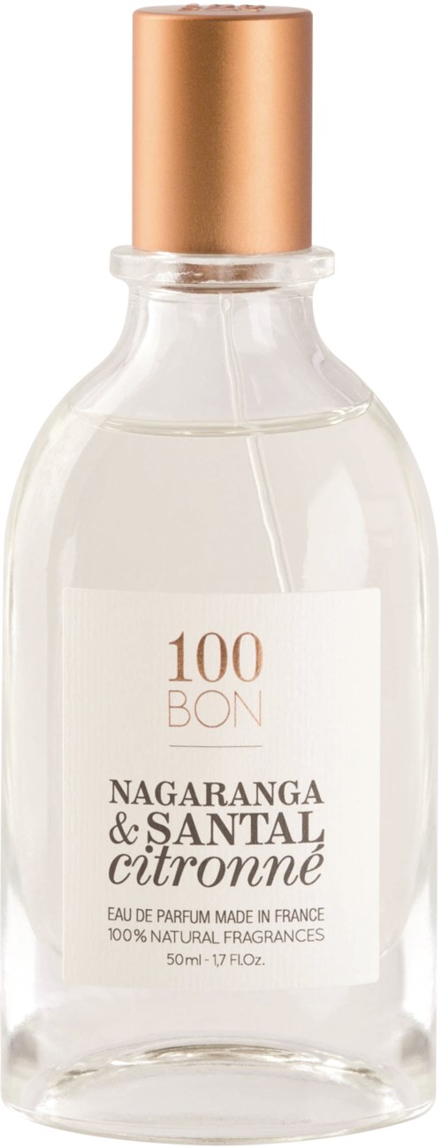 En klar parfyllförpackning med guldkapsel, märkt 'Nagaranga & Santal Citronné,' 50 ml, tillverkad i Frankrike.