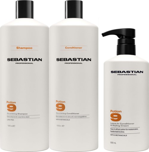 Sebastian Professional Potion 9 Bundle Nourishing Shampoo 1000 ml & Conditioner 1000 ml & Leave-In Conditioner & Styling Cream 500 ml