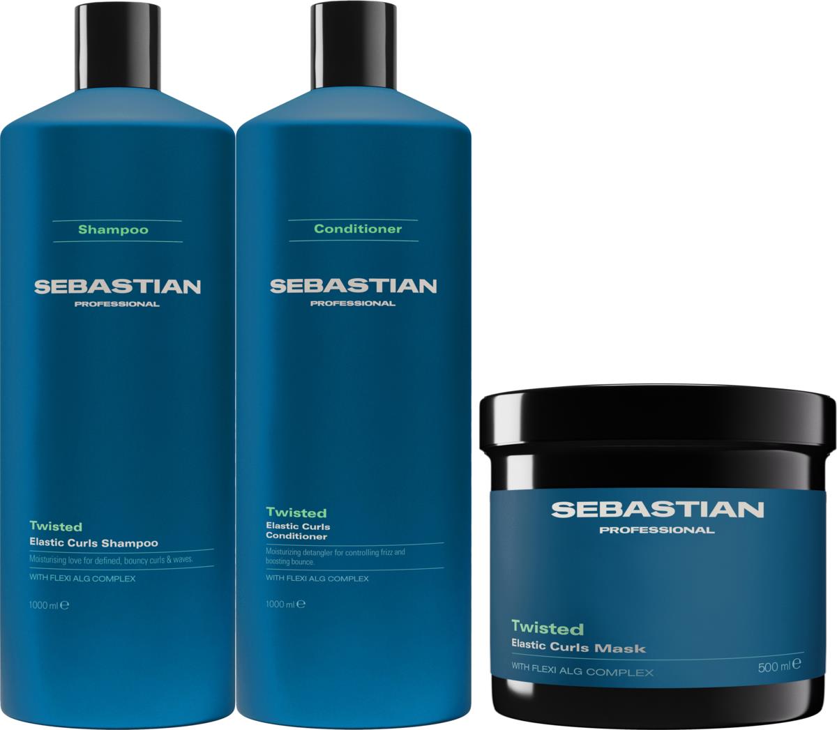 Sebastian Professional Twisted Bundle Elastic Curls Shampoo 1000 ml & Conditioner 1000 ml & Mask 500 ml