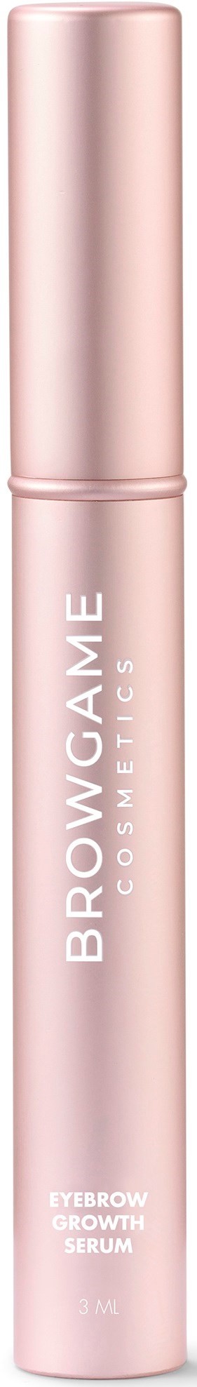 Ein pinker Behälter mit der Aufschrift "Browgame Cosmetics" für Augenbrauenwachstumsserum.