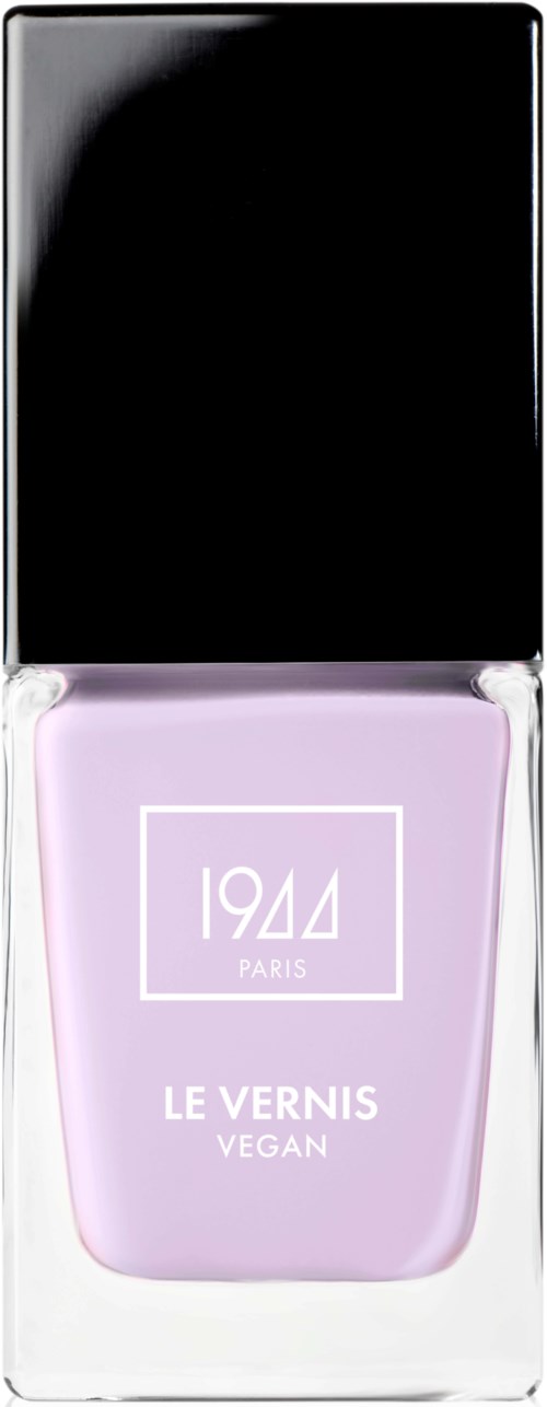 En ljus lila nagellacksflaska med svart lock, märkt '1944 PARIS LE VERNIS VEGAN.'