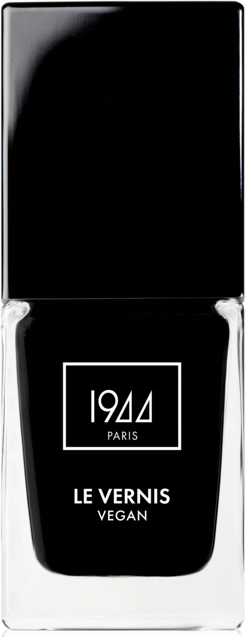 Vegan nail polish in sleek black and silver packaging with the year 1944 and Paris printed.
