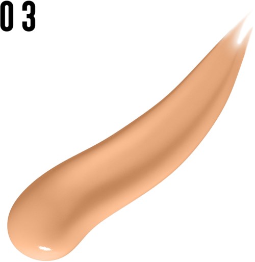 Et beige, langt, bøyd objekt med spiss spiss, merket med tallet '03' i svart.