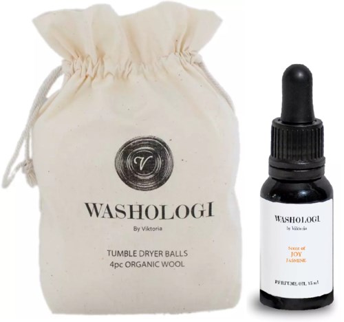 Washologi Tumble Dryer Jasmine Bundle Tumble Dryer Balls 4pcs & Perfume Oil Scent of Jasmine 15 ml