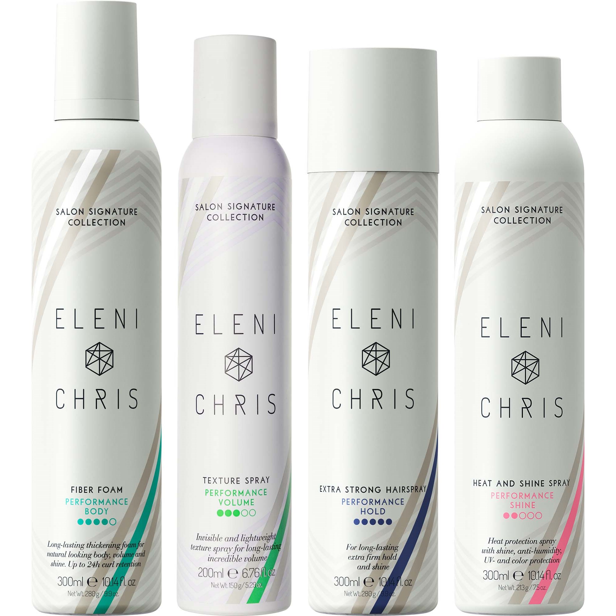 Eleni&Chris Bundle Fiber Foam 300 ml & Hairspray 300 ml & Heat Spray 300 ml & Texture Spray 300 ml