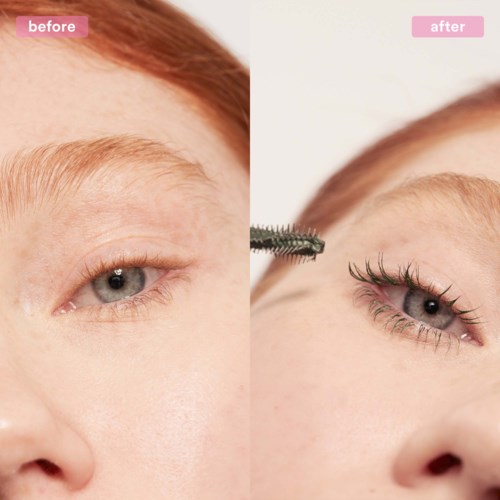Før og efter kosmetisk behandling med fokus på øje og make-up.