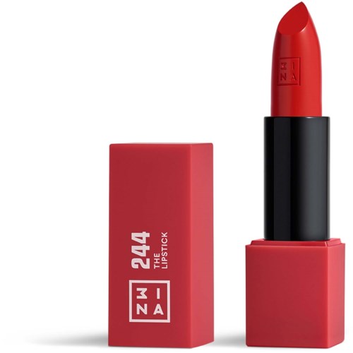 A red lipstick with a matching box, labeled '244 THE LIPSTICK' and 'ZNA' in white.