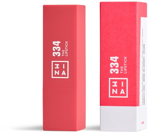 A pink lipstick box and a tube with white and pink packaging, both labeled ZMW 334 THE LIPSTICK.