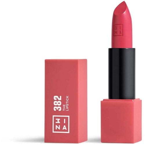 Pink lipstick in black case with a pink box, labeled '382' and 'The Lipstick'.