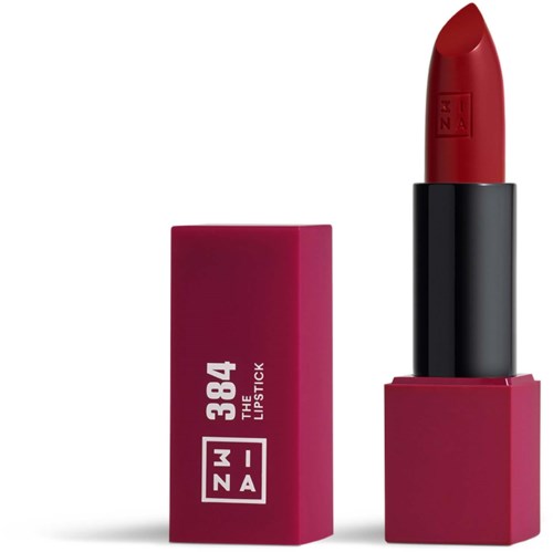 A red lipstick with a pink square box beside it, both labeled "3824 THE LIPSTICK" and "M ZNA."