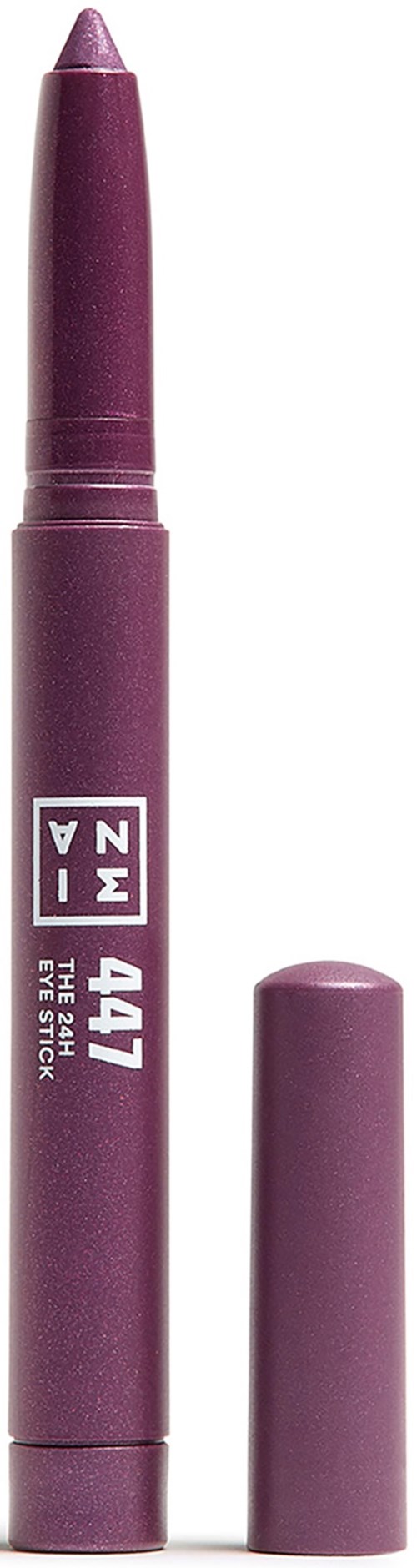 En lilla læbepen med låg ved siden af, viser produktnavn og nuance nummer.