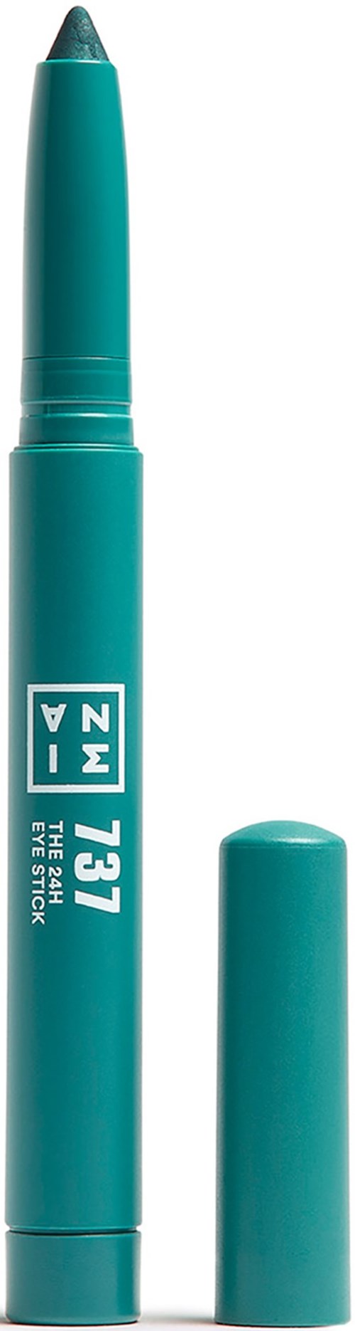 A teal-colored eye marker with its cap removed, showing a fine tip used for detailed eye styling.
