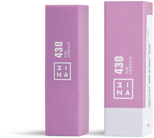 Purple lipstick box and case with white and purple label, showing ZWZA 430 THE LIPSTICK.