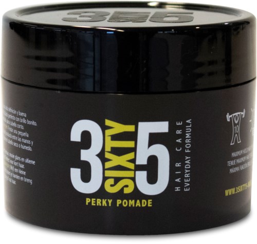 En svart burk av hårpomada märkt "Sixty 3.5" med gul och vit text, främjar ett dagligt hårvårdsformel.