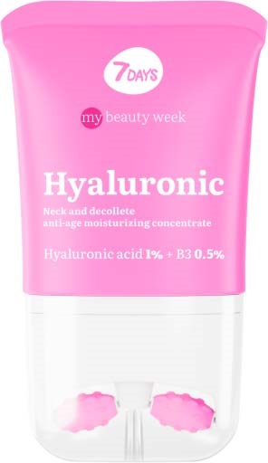 Pink tube of facial cream with text about skincare, hyaluronic acid, and anti-aging properties, featuring a small white cloud logo.