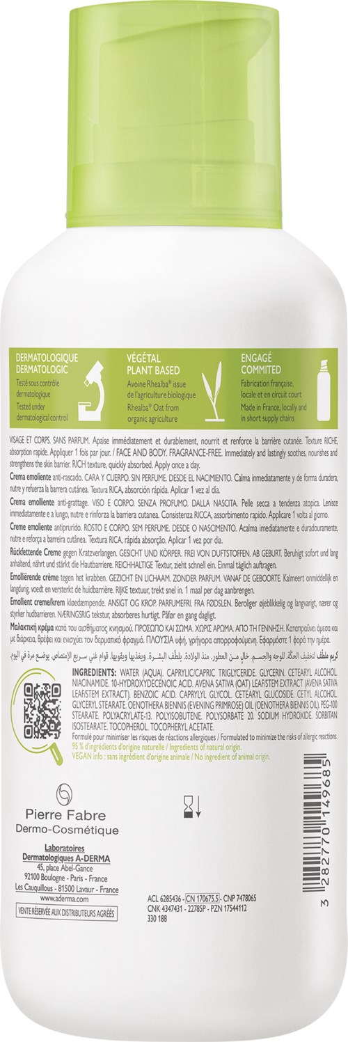 A white bottle with a green cap, containing labels with instructions and ingredients, mainly for hair or skin care.