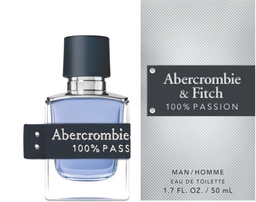 En parfyllflaska med mörk lock och en box som visar Abercrombie & Fitch-loggan och doftinformation.
