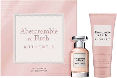 Abercrombie & Fitch AUTHENTIC parfympresentset med bodylotion i rosa förpackning.