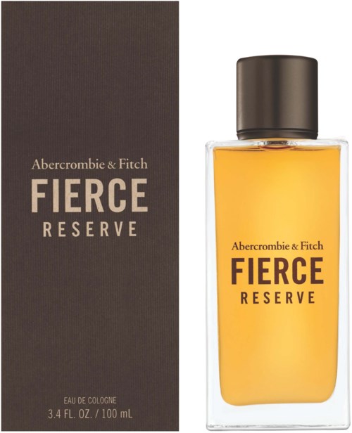 En parfymflaska och förpackning visas, märkt Fierce Reserve av Abercrombie & Fitch.