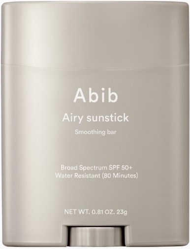 Tämä on ihonhoitotuote nimeltä 'Abib Airy Sunstick', jonka SK 50+ ja vedenkestävyys 80 minuutin ajan.