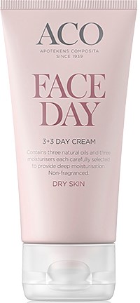 Różowa tubka ACO Face Day 3+3 Krem na dzień dla sucha skóry, nawilża, chroni, bez zapachu.