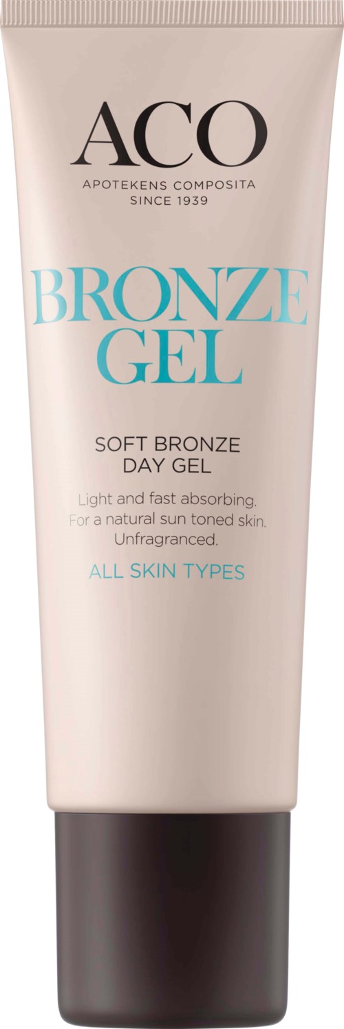 A tube of Bronzing Gel labeled as soft, light, and suitable for all skin types.
