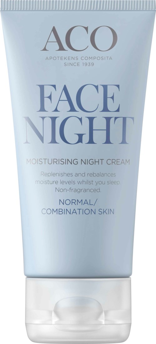 En tub med ACO Face Night, en nattkräm för normal/blandad hud som hjälper till att återställa och balansera medan du sover.