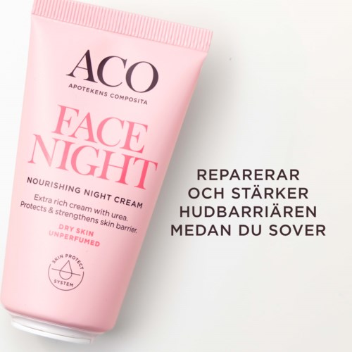 Hellrosa Tube mit nährender Nachtcreme für trockene Haut, schützt und unterstützt die Haut während des Schlafs.