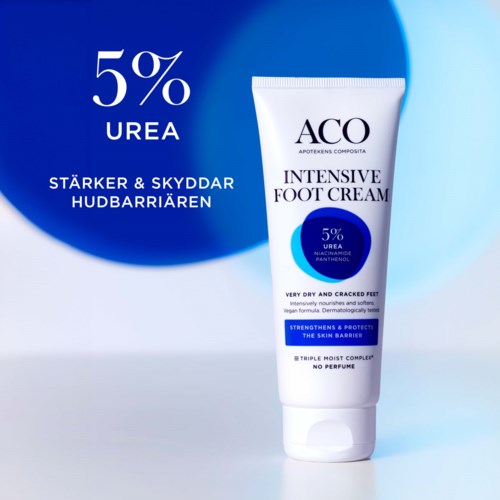 Fotkräm med 5 % urea, avsedd att stärka och skydda mycket torr, sprucken hud.