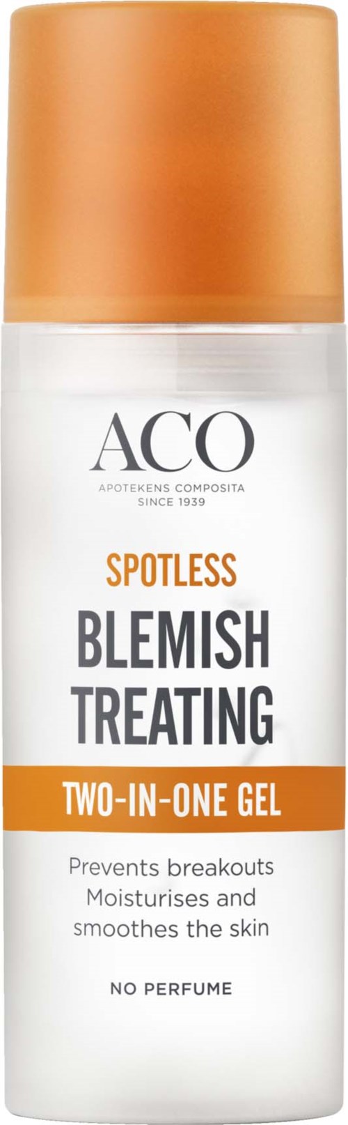 A white and orange bottle of Blemish Treating Gel, designed for spot skin care, prevents breakouts and smooths skin.