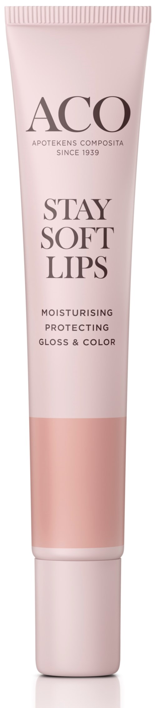Eine Lippenpflegestift mit dem Label "ACO Stay Soft Lips" für feuchtigkeitsspendende und schützende Lippen.
