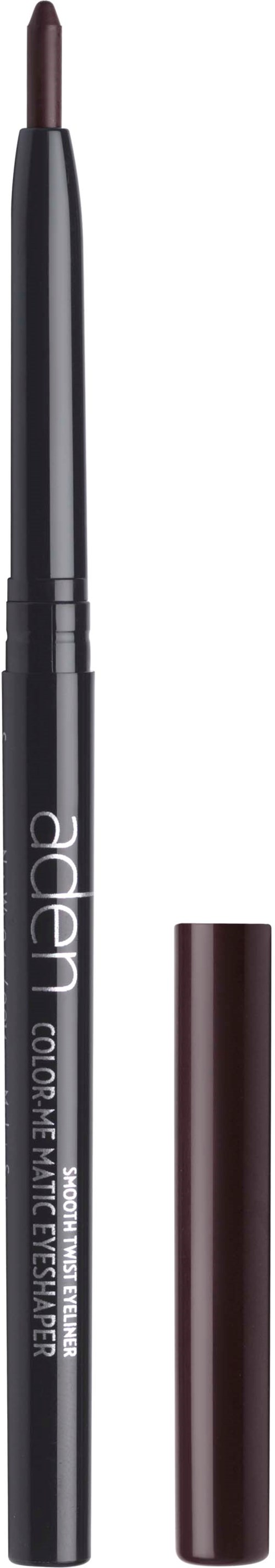 Czarny kosmetyczny produkt w formie ołówka z nakrętką, oznaczony 'Aden,' prawdopodobnie eyeliner lub konturówka do ust.