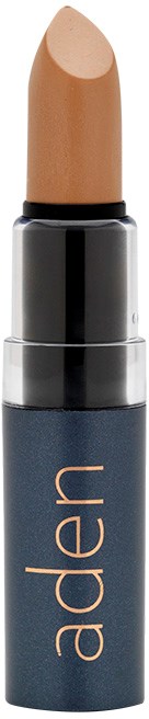 En beige läppstift i ett blått och silver rör med ordet 'aden' på.