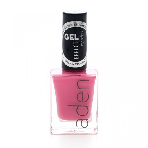Pink neglelakkflaske med ordet 'aiden' på, og en gel-effekt topp coat etikett på lokket.
