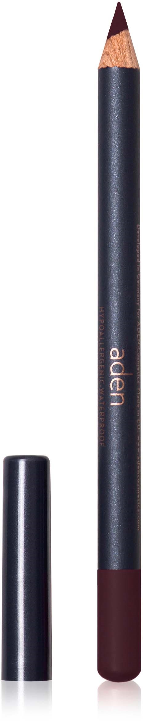 A brown lip liner crayon with black body and cap, labeled 'edger'.