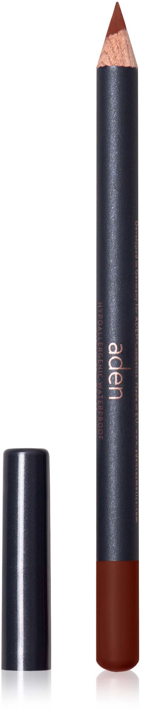 A makeup pencil with a two-tone design, the top half holds a light brown tip, and the bottom half is dark brown.