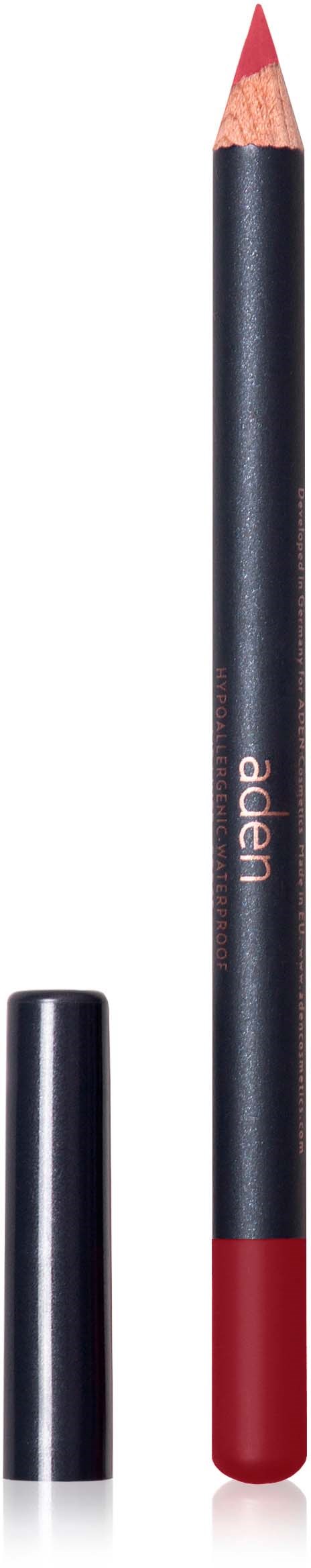 A black pencil with a red tip, labeled 'a der', stands vertically, with its cap placed beside it.