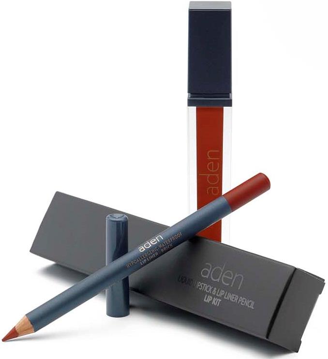 ADEN Liquid Lipstick + Lipliner Pencil Set Brick 28 7 + 1,14 g ml