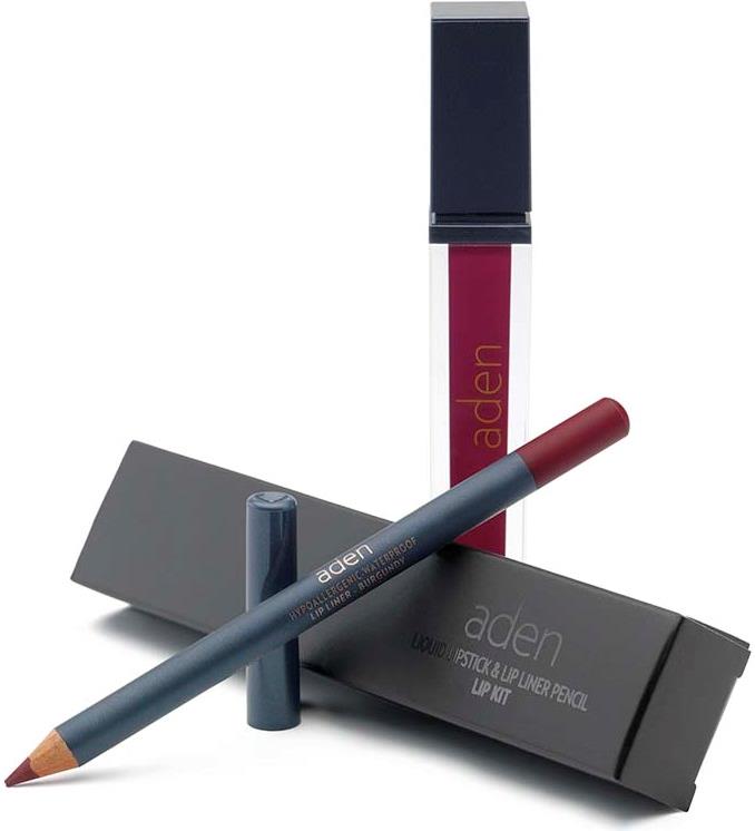 ADEN Liquid Lipstick + Lipliner Pencil Set Burgundy 11 7 + 1,14 g ml
