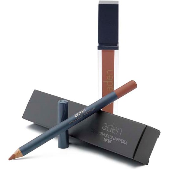 Läs mer om Aden Liquid Lipstick + Lipliner Pencil Set Carnal 04
