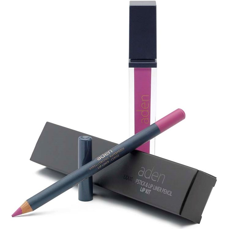 Läs mer om Aden Liquid Lipstick + Lipliner Pencil Set Cerise 10