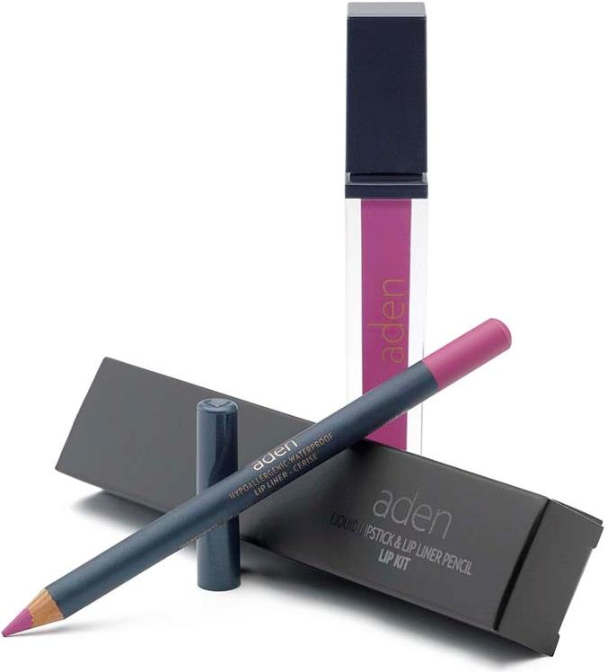 ADEN Liquid Lipstick + Lipliner Pencil Set Cerise 10 7 + 1,14 g ml