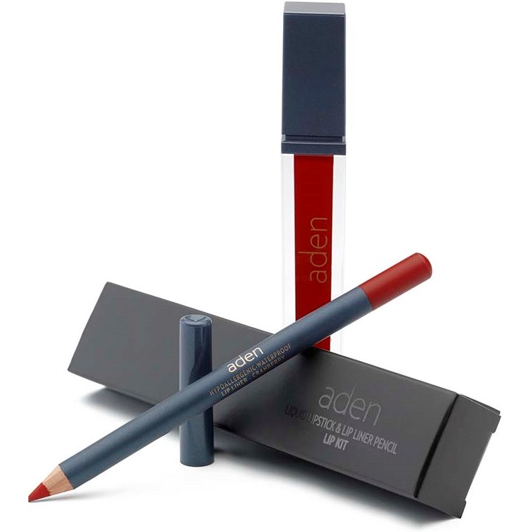 Läs mer om Aden Liquid Lipstick + Lipliner Pencil Set Cranberry 14