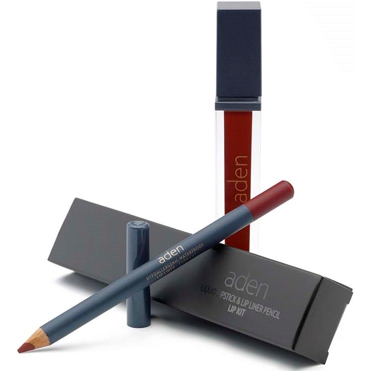 Läs mer om Aden Liquid Lipstick + Lipliner Pencil Set Currant 23