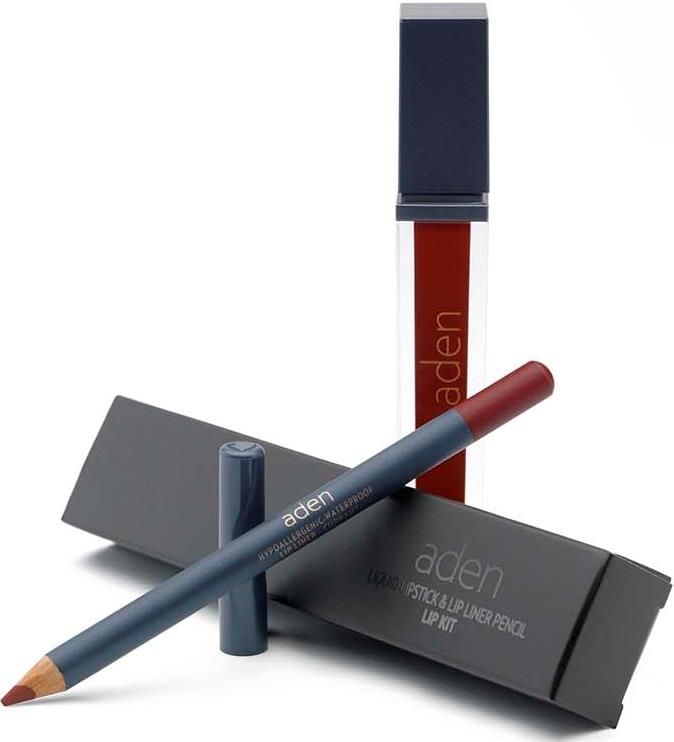 ADEN Liquid Lipstick + Lipliner Pencil Set Currant 23 7 + 1,14 g ml