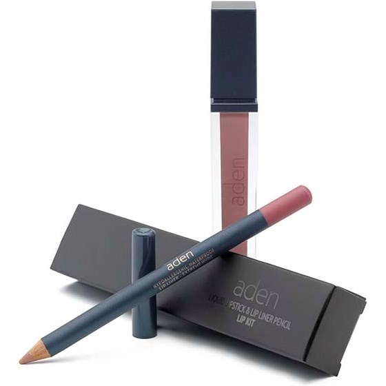 Läs mer om Aden Liquid Lipstick + Lipliner Pencil Set Extreme Nude 15