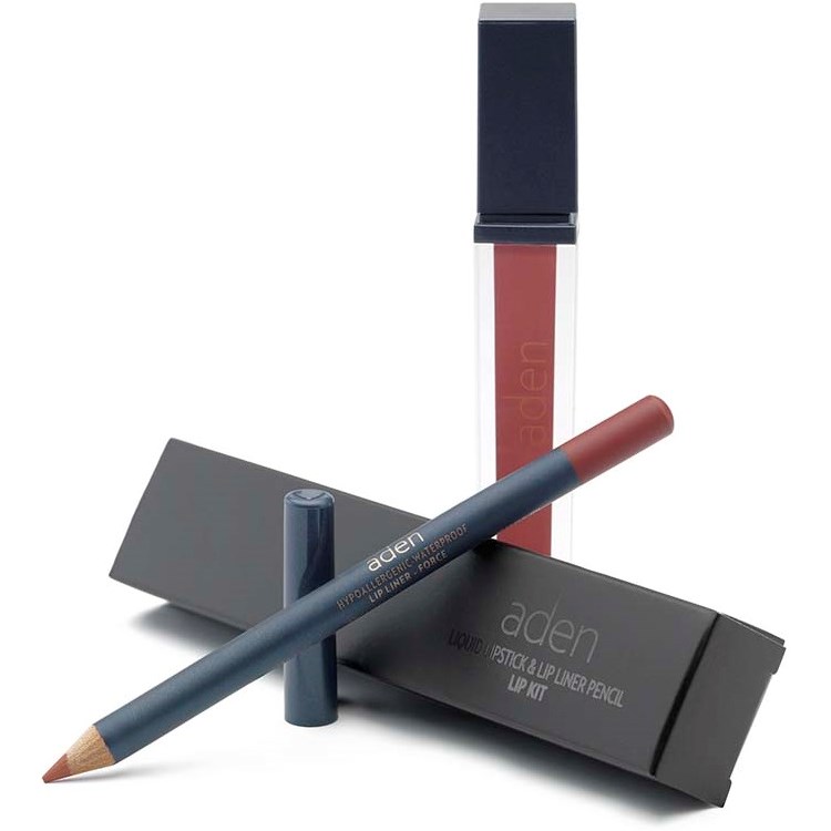 Läs mer om Aden Liquid Lipstick + Lipliner Pencil Set Force 06
