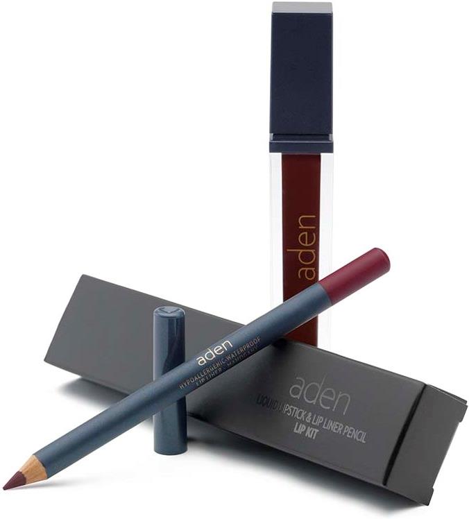 ADEN Liquid Lipstick + Lipliner Pencil Set Mahogany 24 7 + 1,14 g ml